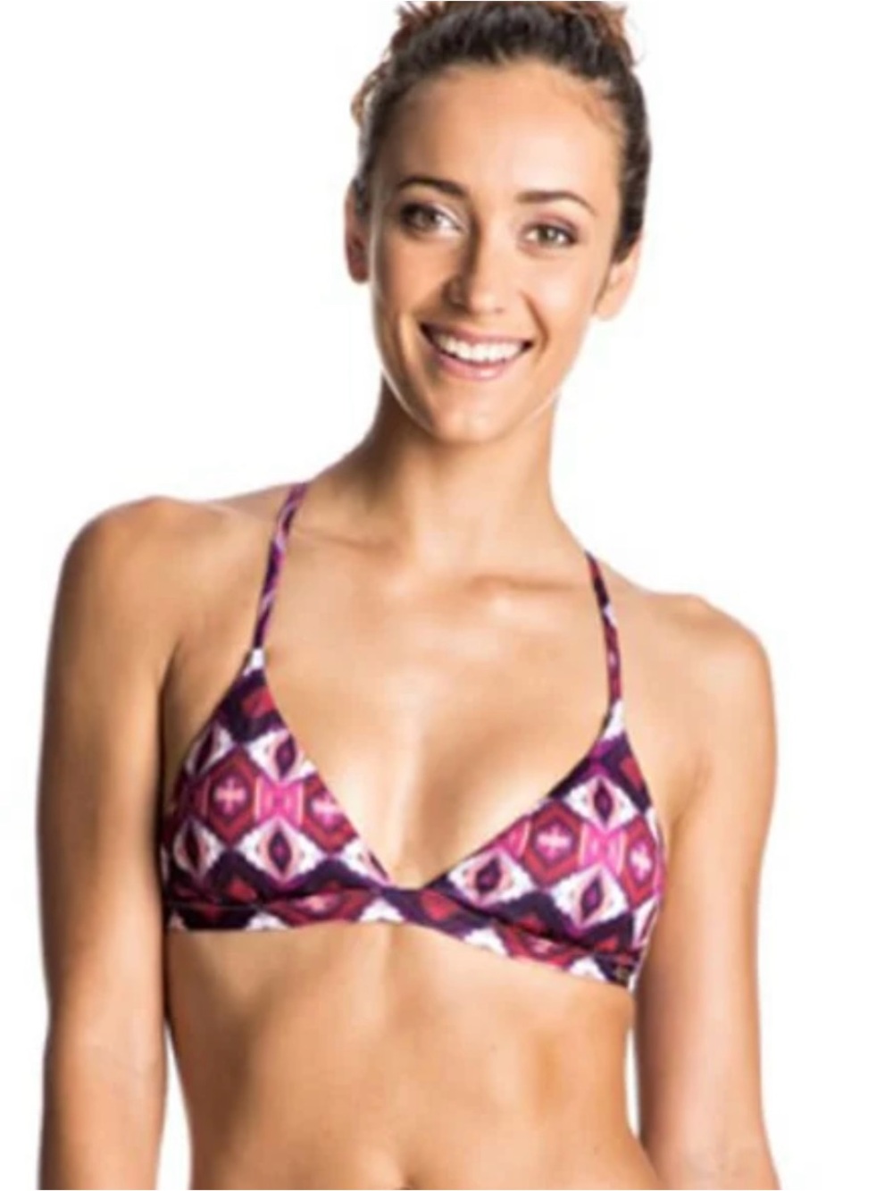 Roxy PRT STRAPPY LOVE REV MINI Pink and Purple Ikat Triangle Bikini Top
